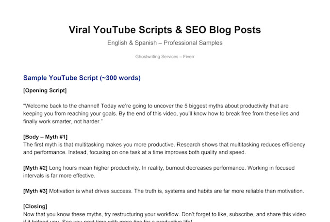 write viral youtube scripts and SEO blog posts